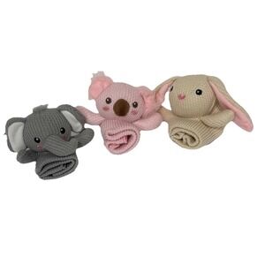 Moon & Stars Lot Of 3 Baby Lovey's Security Blankets Bunny, Elephant & Koala New